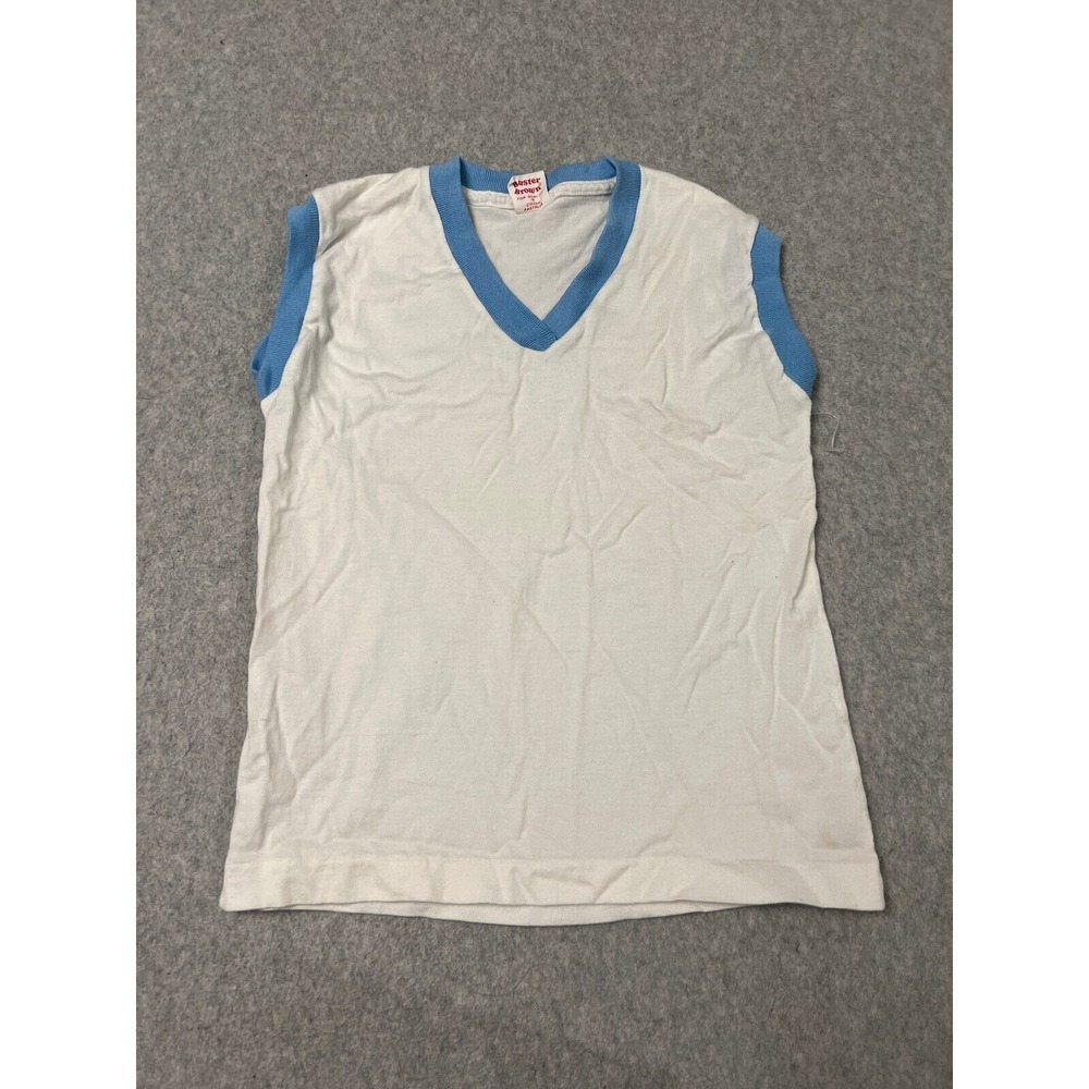 Buster Brown Sleeveless Top Kids 4T Vintage USA Made Cotton‎ V-neck White Blue
